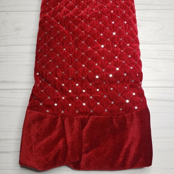 Christmas Holiday Tree Skirt 48 Inch Dark Red Velvet Silver Sequins - Picture 3 of 5